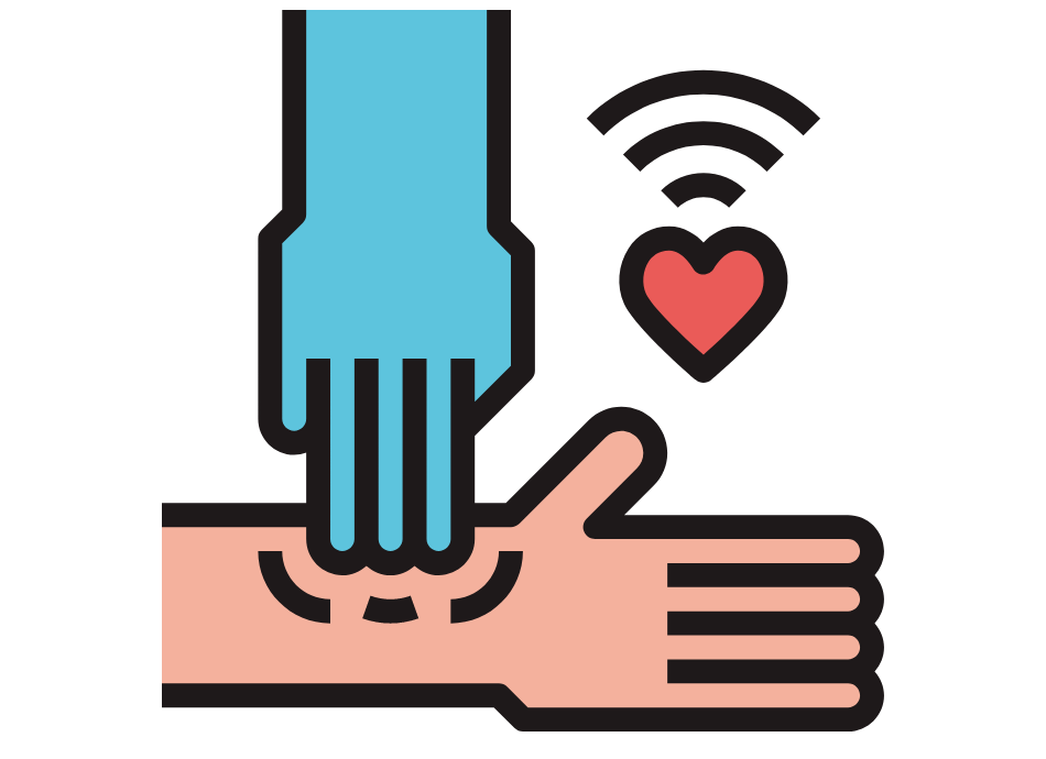 Illustration of hand checking wrist pulse 