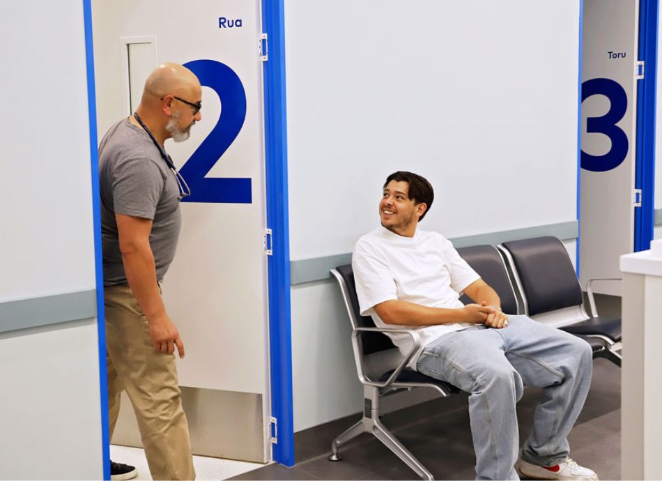 Healthcare provider calls in next patient