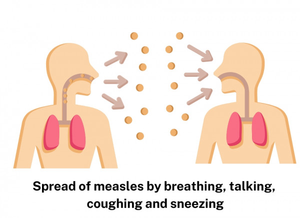 Infographic showing how a virus can be transmitted from person to person by air