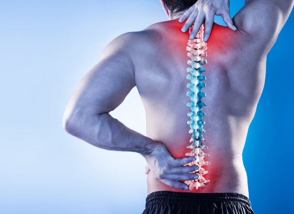 Man's back with spine graphic superimposed