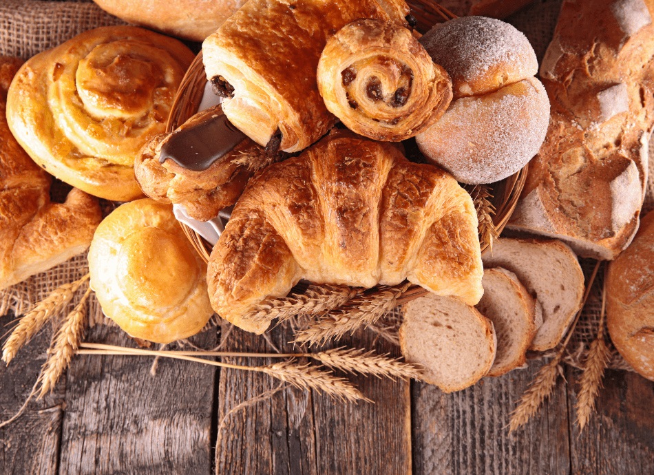 Breads and rolls containing wheat & gluten on a table