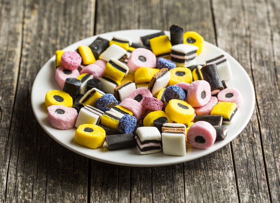 Liquorice allsorts on a plate