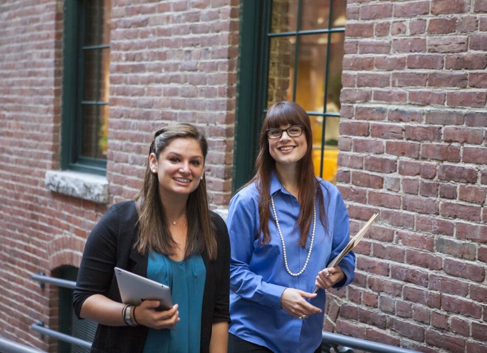 Young women going to work together