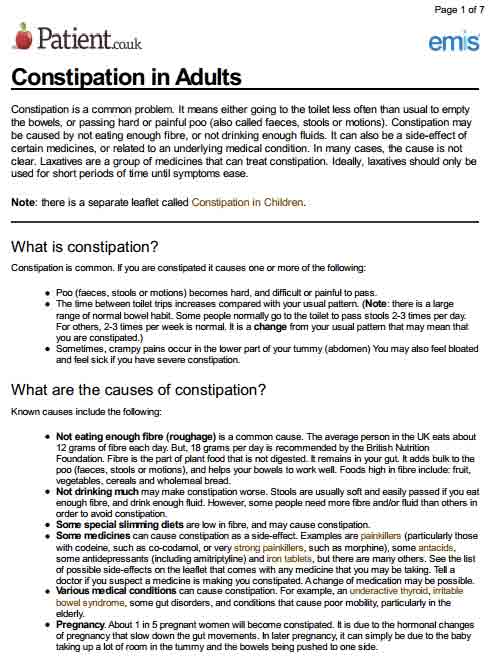 constipation in adults patientcouk