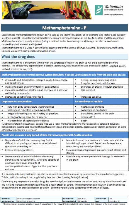 methamphetamine factsheet wdhb