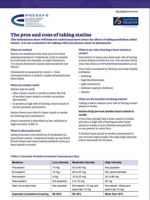 the pros and cons of taking statins moh nz