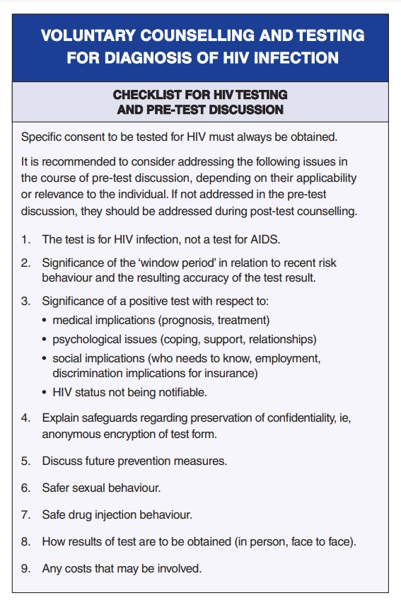 voluntary counselling and testing for diagnosis of hiv infection